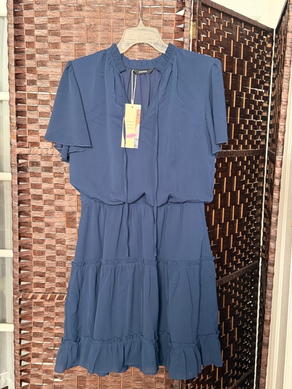 NWT Dokotoo Casual Navy Blue Tiered Mini Dress with Ruffle Hem medium summer